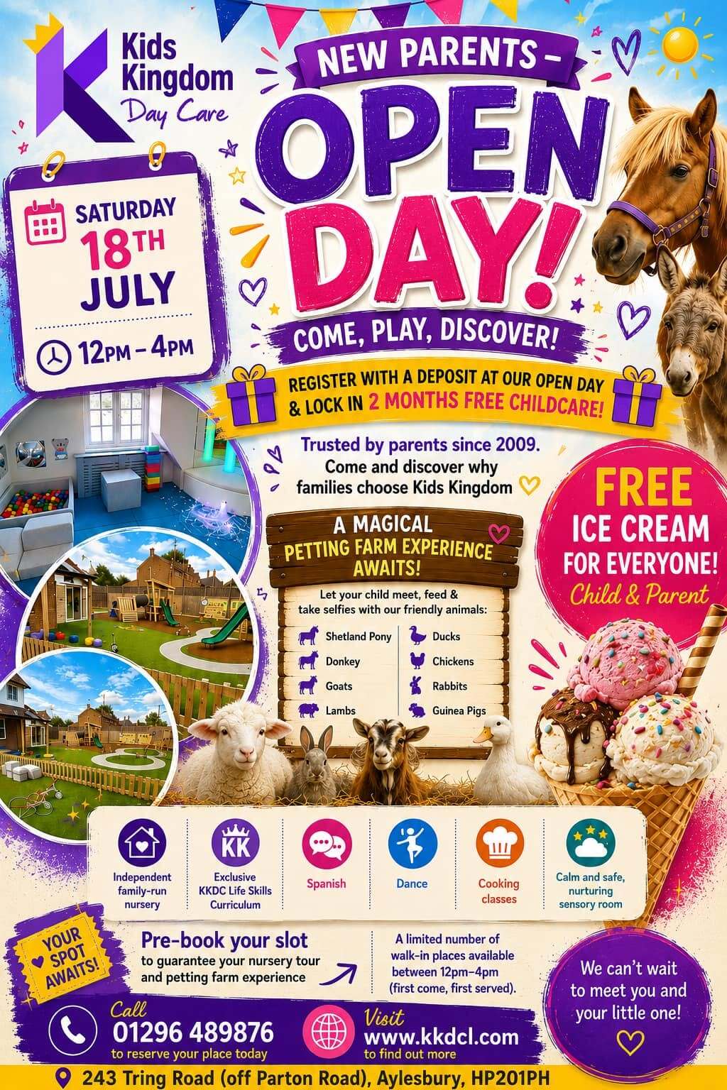2 Months FREE Childcare + Petting Farm + Free Ice Cream