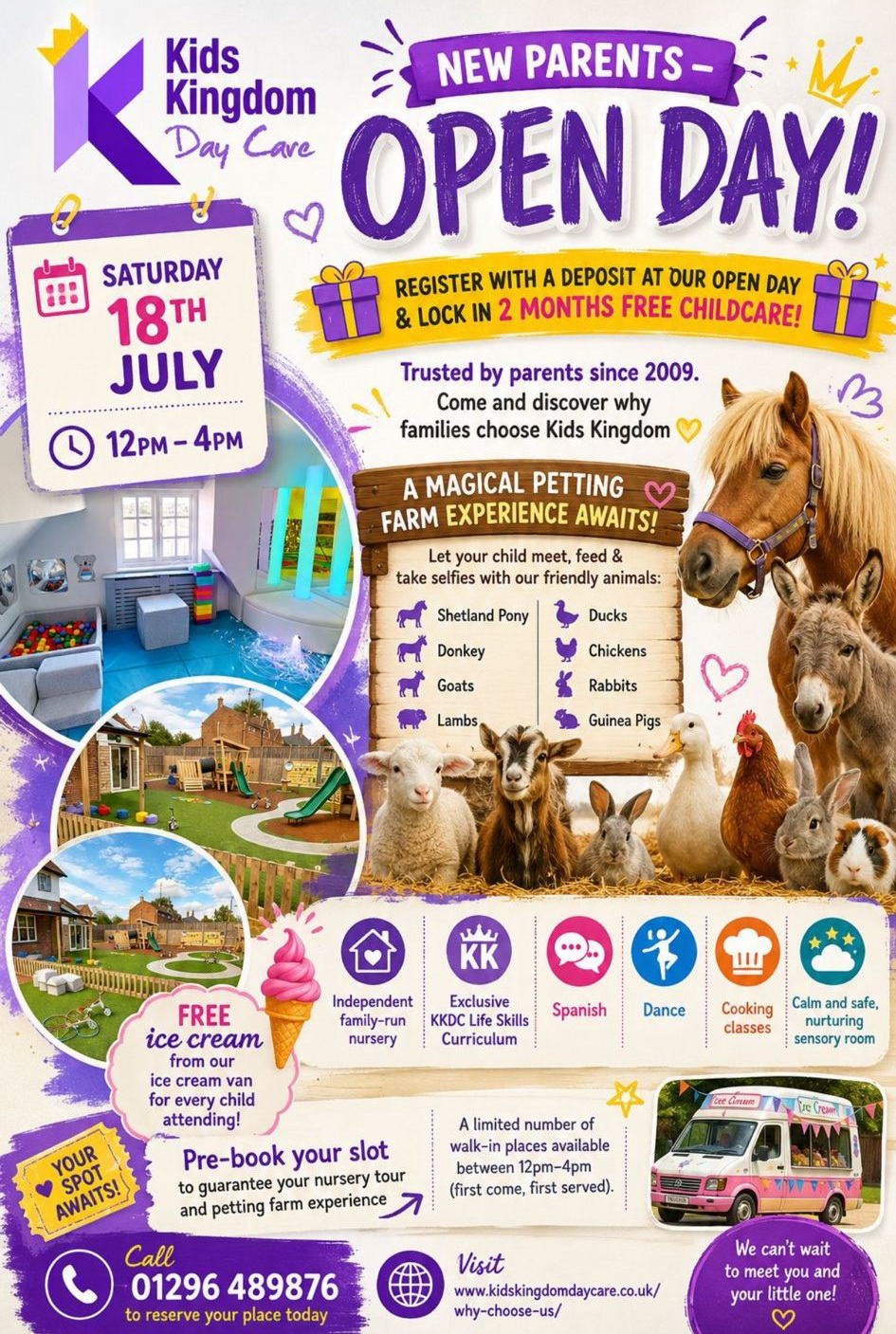2 Months FREE Childcare + Petting Farm + Free Ice Cream